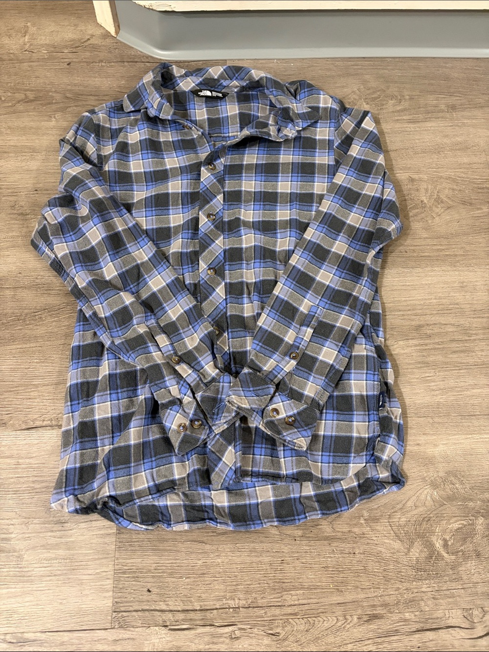 The North Face Blue and Gray Plaid Button-Down Shirt